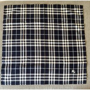 BURBERRY Navy Blue NOVA CHECK Cotton Scarf, Handkerchief, 19”x19” MINT CONDITION
